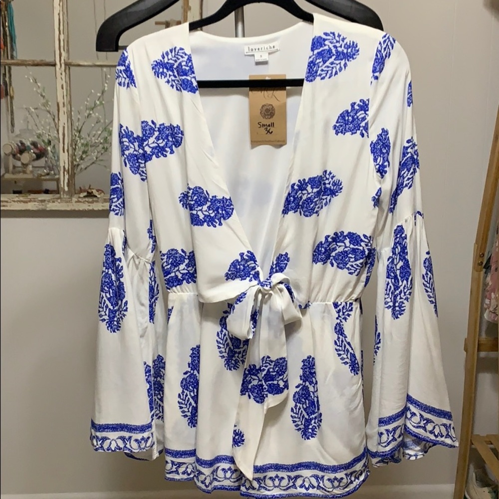 Blue and While Feather Romper